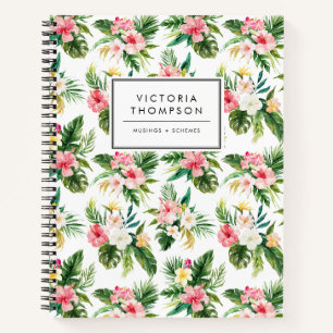 Watercolor Tropical Flowers Bouquet Pattern Notebook
