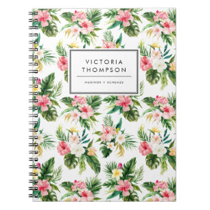 Watercolor Tropical Flowers Bouquet Pattern Notebook