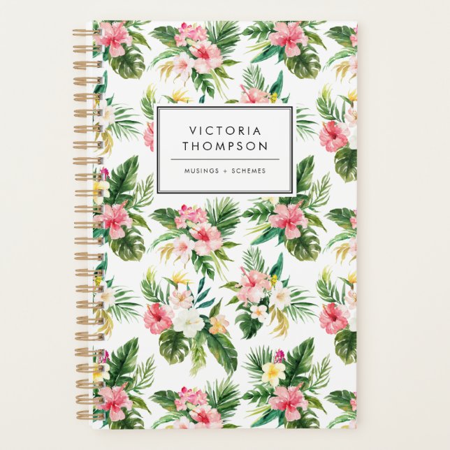 Watercolor Tropical Flowers Bouquet Pattern Planner (Front)