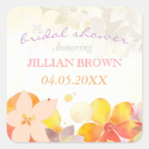Watercolor Tropical Flowers Bridal Shower Square Sticker