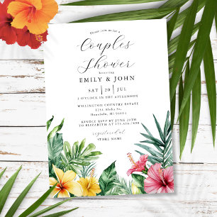 Watercolor Tropical Flowers Couples Shower Invitation