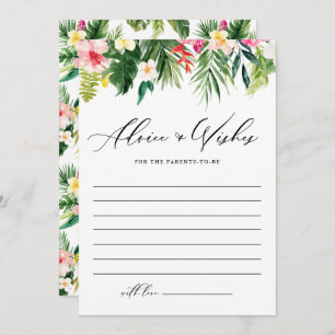 Watercolor Tropical Flowers Garland Baby Shower Advice Card