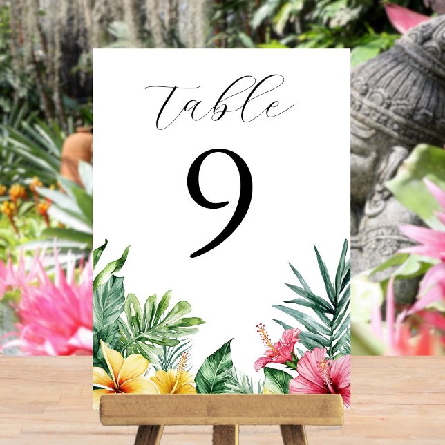 Watercolor Tropical Flowers Greenery Table Number (Watercolor Tropical Flowers Greenery Table Number)
