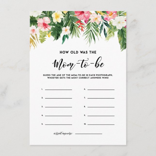 Watercolor Tropical Flowers How Old Was Mum Card (Front)