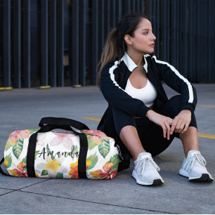 Watercolor Tropical Flowers Pattern Personalised Duffle Bag