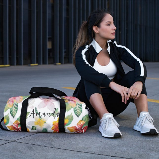 Watercolor Tropical Flowers Pattern Personalised Duffle Bag (Creator Uploaded)