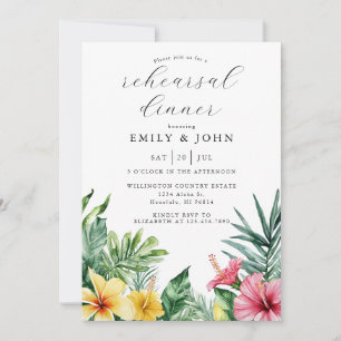 Watercolor Tropical Flowers Rehearsal Dinner Invitation