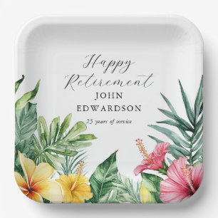 Watercolor Tropical Flowers Retirement Party Paper Plate