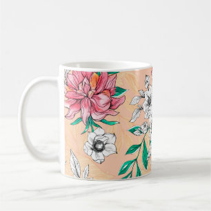 Watercolor tropical flowers, seamless, romantic pa coffee mug