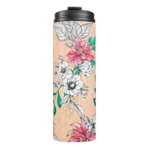 Watercolor tropical flowers, seamless, romantic pa thermal tumbler