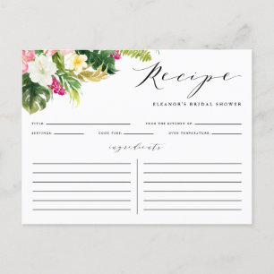 Watercolor Tropical Flowers Shower Recipe Card