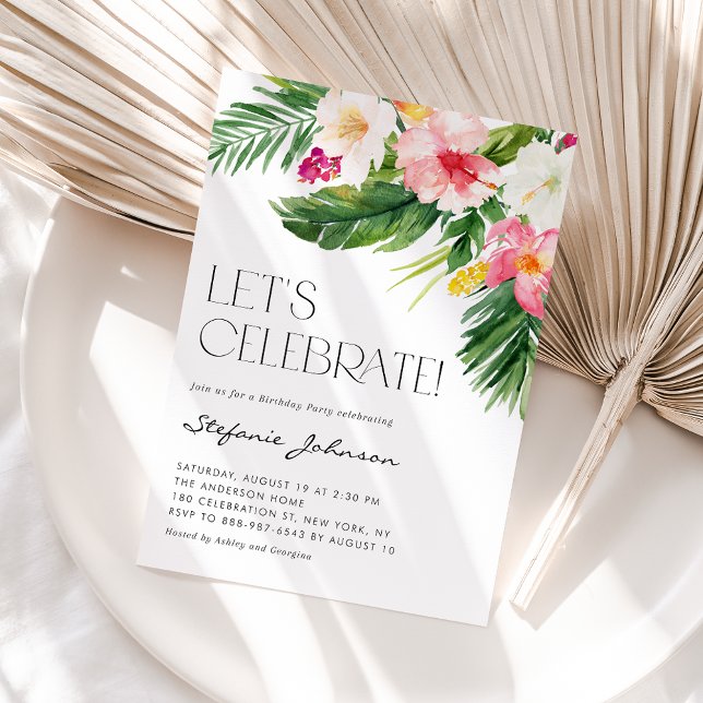 Watercolor Tropical Flowers Summer Birthday Party Invitation (Creator Uploaded)