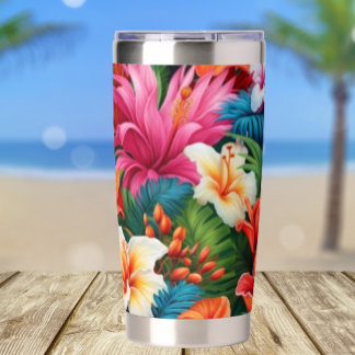 Watercolor tropical flowers summer insulated tumbler