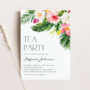 Watercolor Tropical Flowers Summer Tea Party Invitation