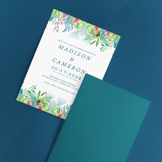 Watercolor Tropical Flowers Wedding Invitation (Creator Uploaded)