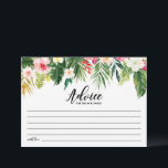 Watercolor Tropical Flowers Wedding Newlyweds Advice Card<br><div class="desc">Give advice and well wishes to the newlyweds with this wedding advice card. It features watercolor illustrations of tropical flowers and greenery with a matching tropical pattern for the back of the card. This advice card will be perfect for tropical theme and summer weddings. Matching items are available.</div>