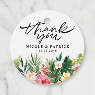 Watercolor Tropical Flowers Wedding Thank You Favour Tags