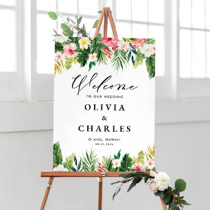 Watercolor Tropical Flowers Wedding Welcome Sign
