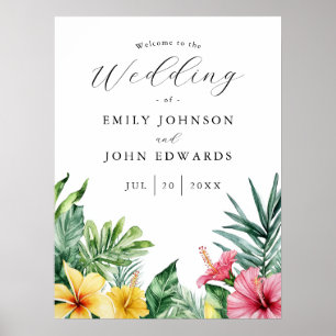 Watercolor Tropical Flowers Wedding Welcome Sign