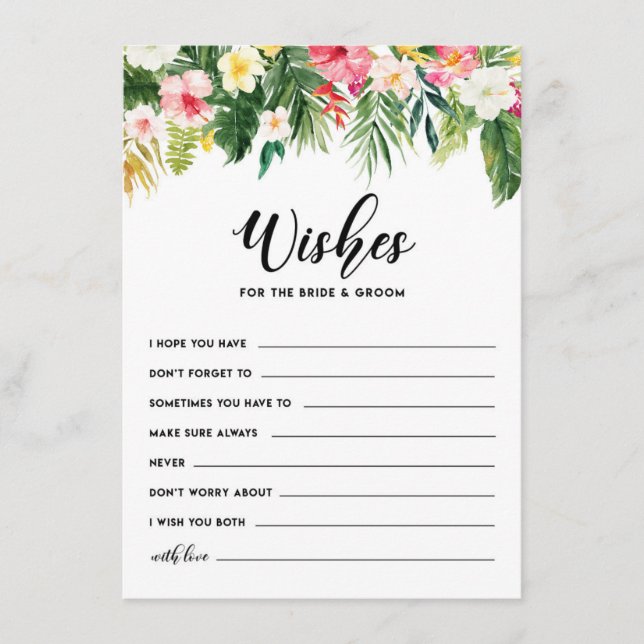 Watercolor Tropical Flowers Wedding Well Wishes Enclosure Card (Front)