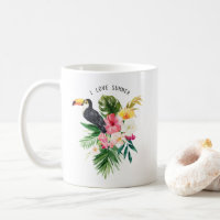 Watercolor Tropical Flowers with Toucan Custom