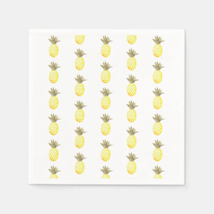 Watercolor Tropical Foil Gold Pineapple Repeat Napkin