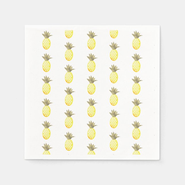 Watercolor Tropical Foil Gold Pineapple Repeat Napkin (Front)
