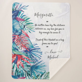 Watercolor Tropical Foliage Custom Message Sherpa Blanket