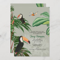 Watercolor Tropical Forest & Toucan Birds Birthday