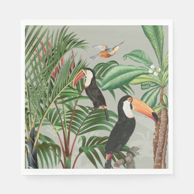 Watercolor Tropical Forest & Toucan Birds Napkin (Front)