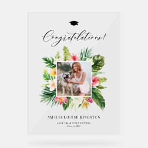 Watercolor Tropical Frame Photo Graduation Party Acrylic Sign