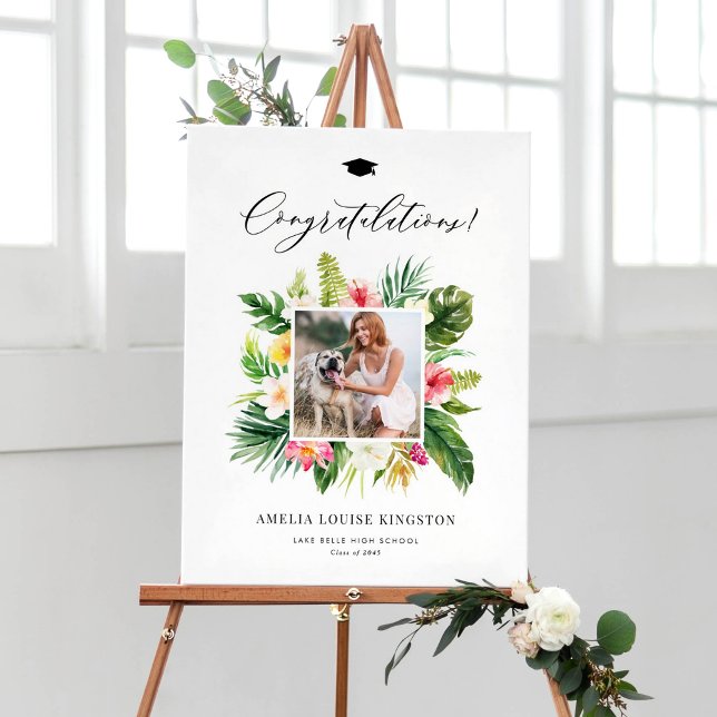 Watercolor Tropical Frame Photo Graduation Party Poster (Watercolor Tropical Frame Photo Graduation Party Poster)