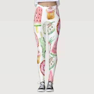 Watercolor tropical fruits, ice cream pattern. leggings