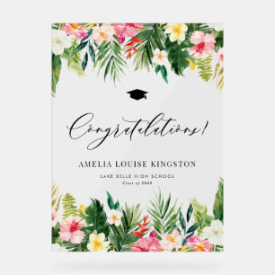 Watercolor Tropical Graduation Congratulations Acrylic Sign