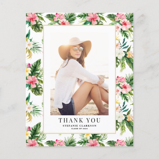 Watercolor Tropical Graduation Thank You Card (Front)