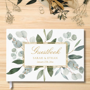 Watercolor Tropical Green Eucalyptus Leaves Guest Book