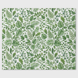 Watercolor Tropical Green Leaves Pattern Wrapping Paper