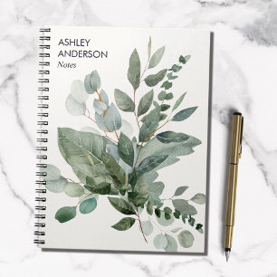 Watercolor Tropical Green Sage Eucalyptus Leaves Notebook