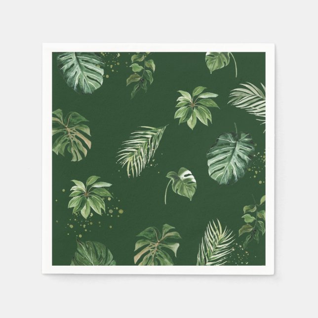 Watercolor Tropical Greenery Green Foliage Leaf  Napkin (Front)