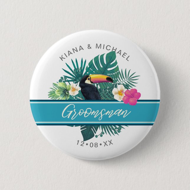 Watercolor Tropical Groomsman Teal ID577 6 Cm Round Badge (Front)