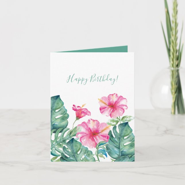 Watercolor Tropical Happy Birthday Greeting Cards (Front)