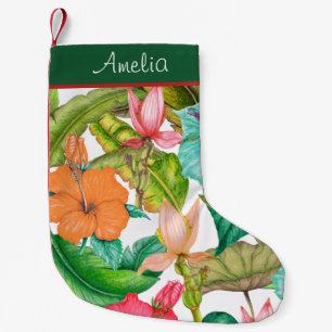 Watercolor Tropical Hawaiian Hibiscus Floral Small Christmas Stocking