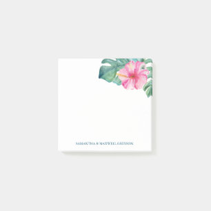 Watercolor Tropical Hibiscus Flower and Palm Leaf Post-it Notes