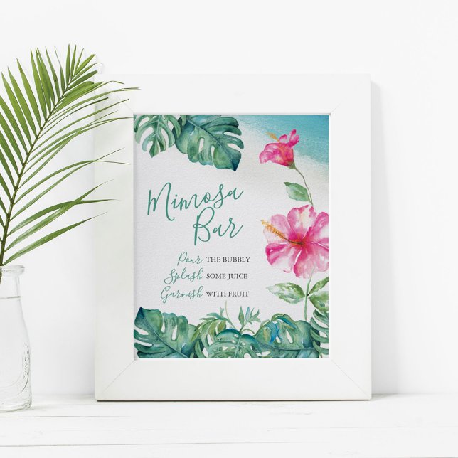 Watercolor Tropical Hibiscus Flower Mimosa Bar Poster (Creator Uploaded)