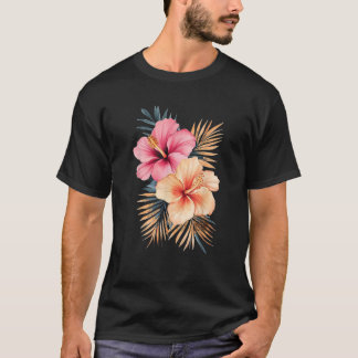 Watercolor Tropical Hibiscus Flowers Floral Summer T-Shirt