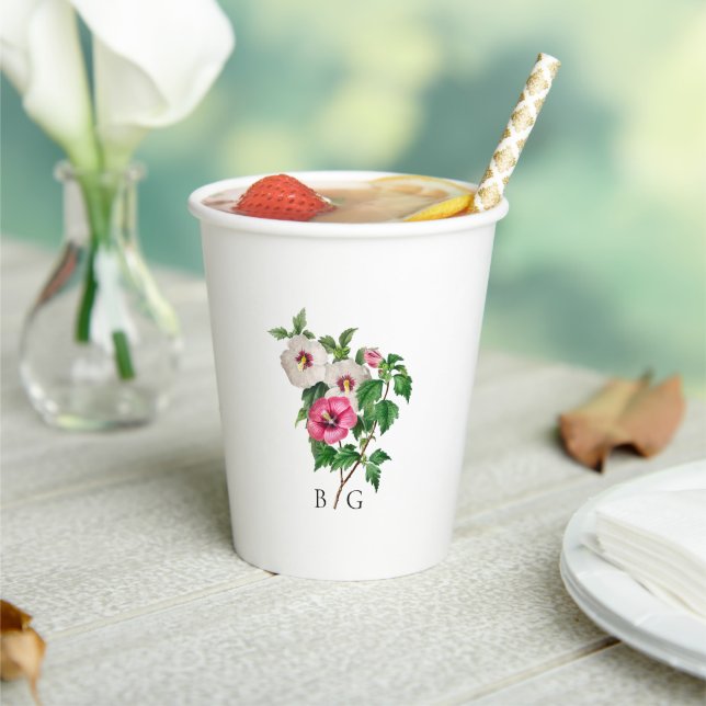 Watercolor Tropical Hibiscus Summer Wedding  Paper Cups (Insitu)