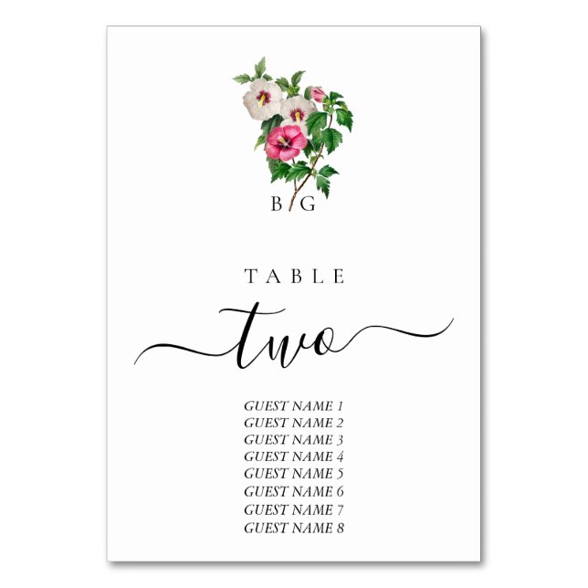 Watercolor Tropical Hibiscus Summer Wedding  Table Number (Back)