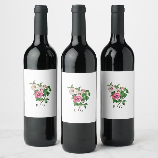 Watercolor Tropical Hibiscus Summer Wedding  Wine Label (Bottles)