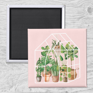 Watercolor Tropical House Plant Pink Magnet