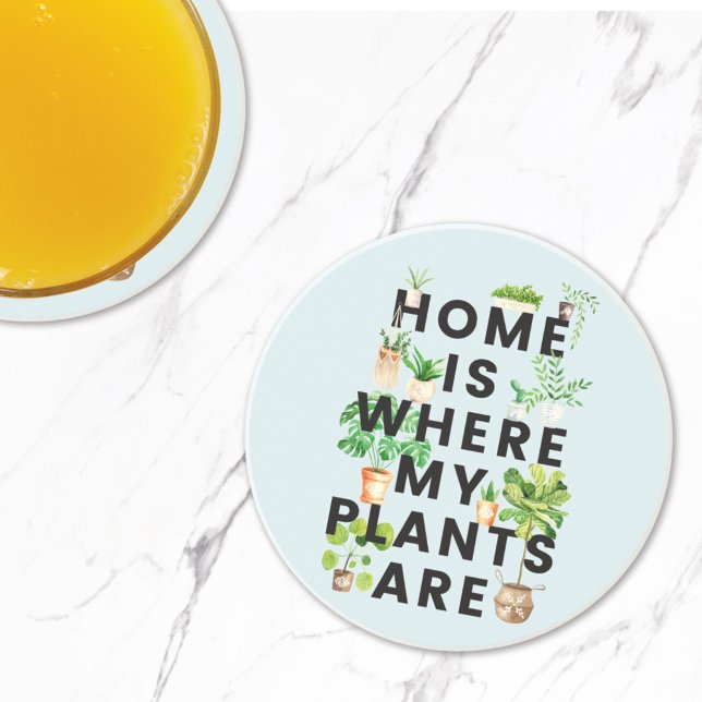 Watercolor Tropical Houseplant Gardening Quote Coaster (In situ)